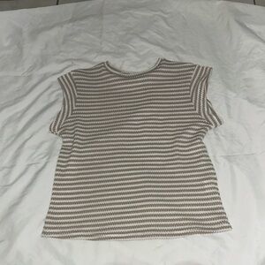 Casual Striped Beige and White Women's Tee